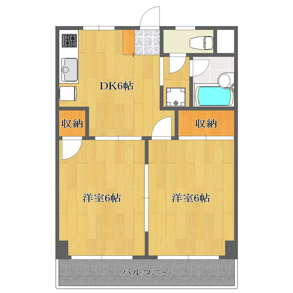 第二清水マンション 振り分けタイプの２DK。カップル・シェアにもGOOD