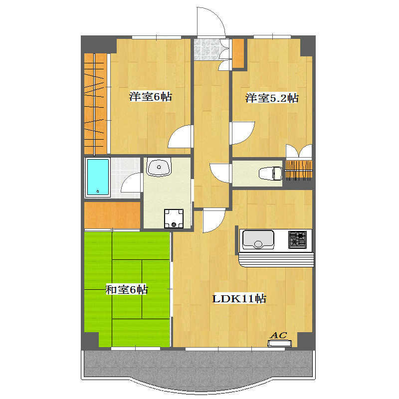 グロリア壱番館 広々３LDKです。お部屋一つ一つがゆったり使えます