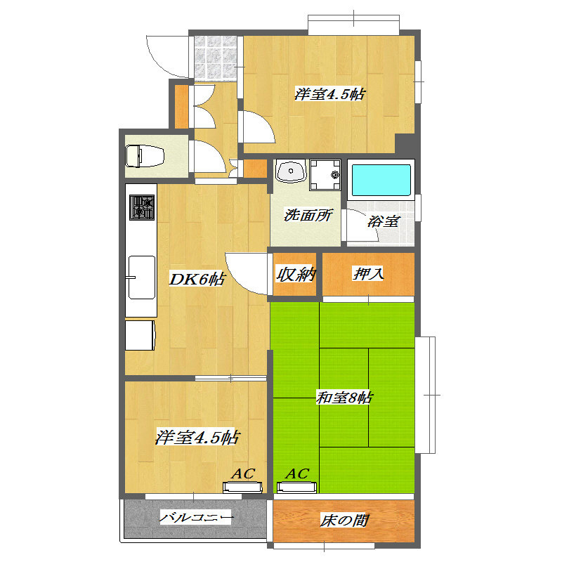 レジデンスオーク 角部屋のお部屋です。　日当たり風通し良好です。